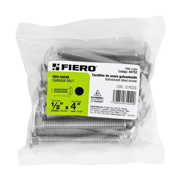 44752 - Bolsa con 15 tornillos 1/2' x 4' tipo coche, Fiero