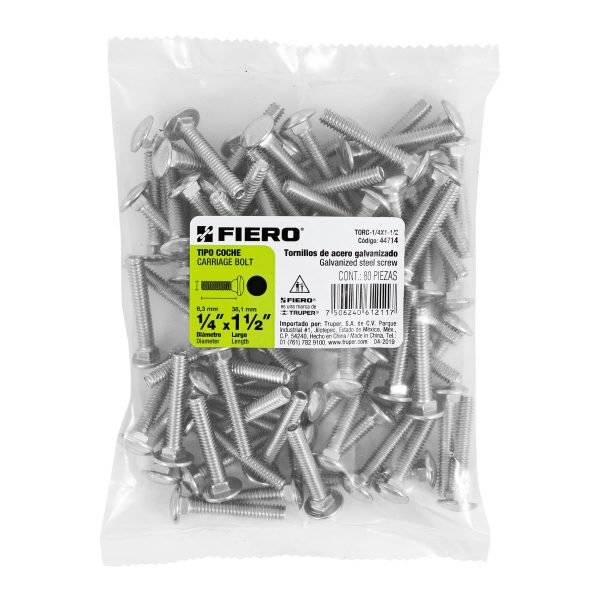 44714 - Bolsa con 80 tornillos 1/4' x 1-1/2' tipo coche, Fiero