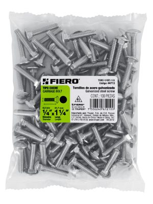 44713 - Bolsa con 100 tornillos 1/4' x 1-1/4' tipo coche, Fiero