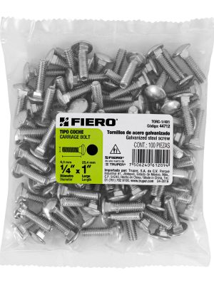 44712 - Bolsa con 100 tornillos 1/4' x 1' tipo coche, Fiero