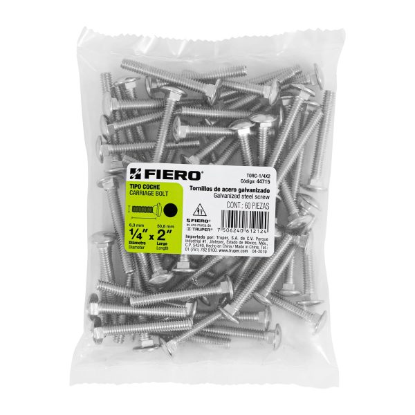 44715 - Bolsa con 60 tornillos 1/4' x 2' tipo coche, Fiero