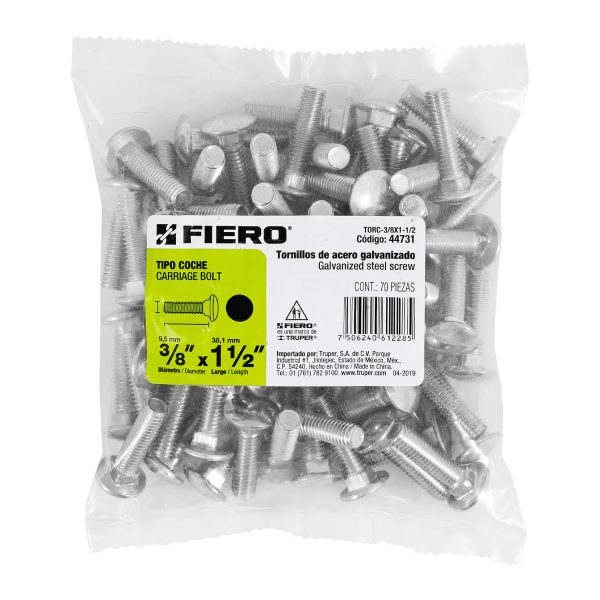 44731 - Bolsa con 70 tornillos 3/8' x 1-1/2' tipo coche, Fiero