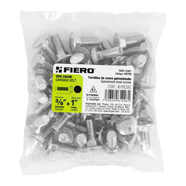 44729 - Bolsa con 40 tornillos 3/8' x 1' tipo coche, Fiero