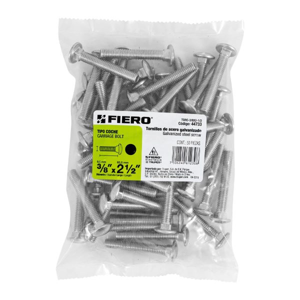 44733 - Bolsa con 50 tornillos 3/8' x 2-1/2' tipo coche, Fiero