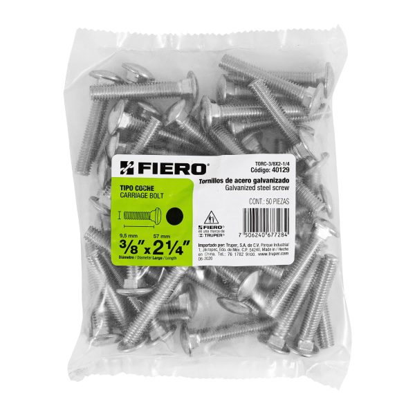 40129 - Bolsa con 50 tornillos 3/8' x 2-1/4' tipo coche, Fiero