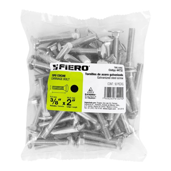 44732 - Bolsa con 60 tornillos 3/8' x 2' tipo coche, Fiero