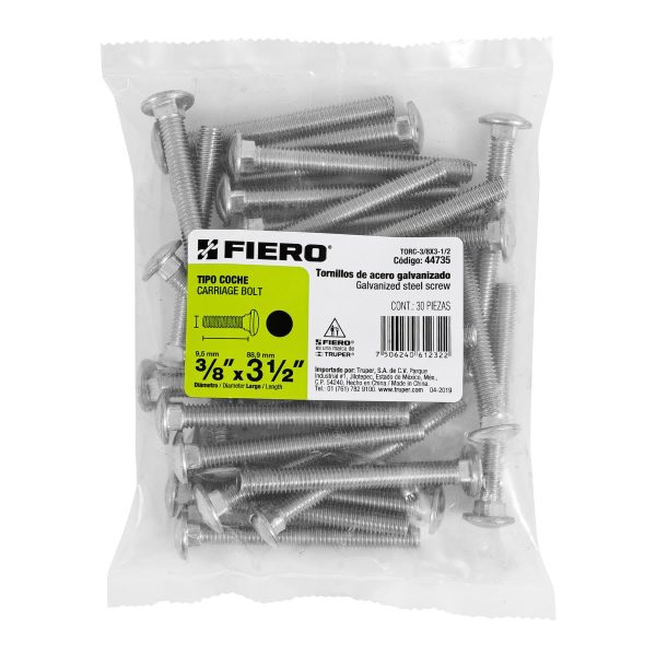 44735 - Bolsa con 30 tornillos 3/8' x 3-1/2' tipo coche, Fiero
