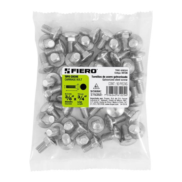 44728 - Bolsa con 50 tornillos 3/8' x 3/4' tipo coche, Fiero