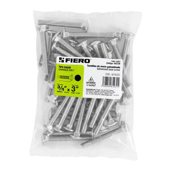 44734 - Bolsa con 40 tornillos 3/8' x 3' tipo coche, Fiero