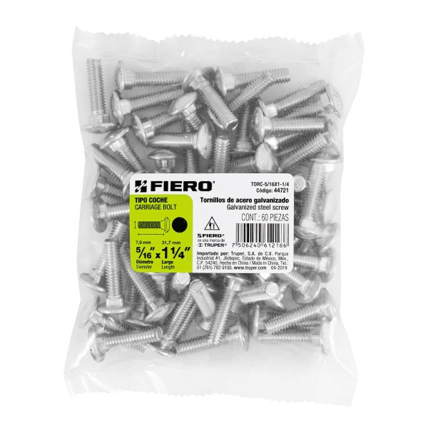 44721 - Bolsa con 60 tornillos 5/16' x 1-1/4' tipo coche, Fiero