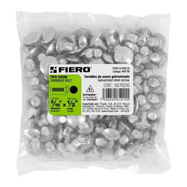 44718 - Bolsa con 100 tornillos 5/16' x 1/2' tipo coche, Fiero