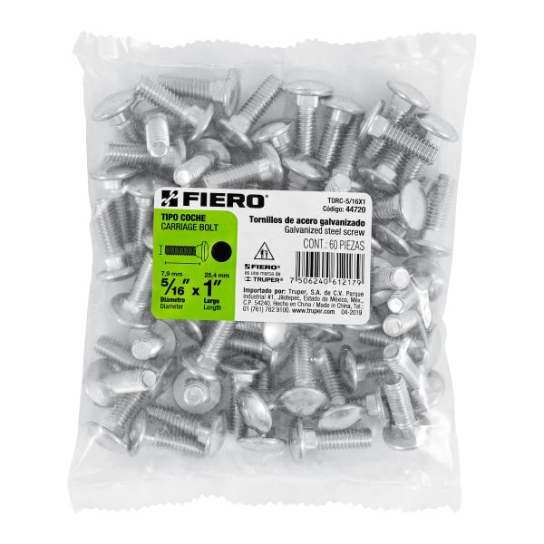 44720 - Bolsa con 60 tornillos 5/16' x 1' tipo coche, Fiero