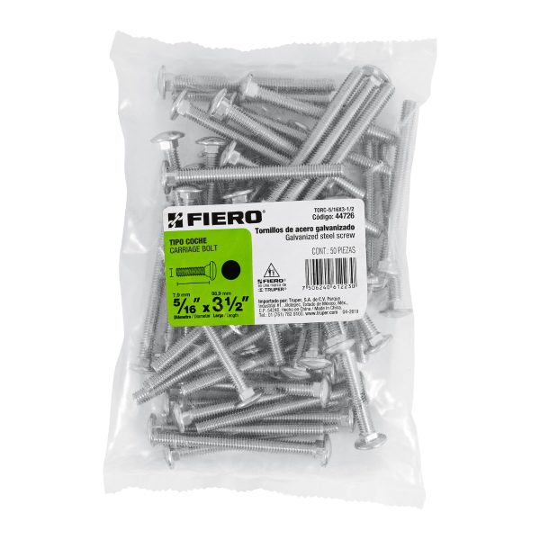 44726 - Bolsa con 50 tornillos 5/16' x 3-1/2' tipo coche, Fiero