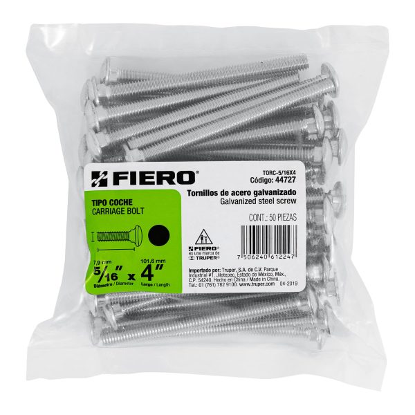 44727 - Bolsa con 50 tornillos 5/16' x 4' tipo coche, Fiero