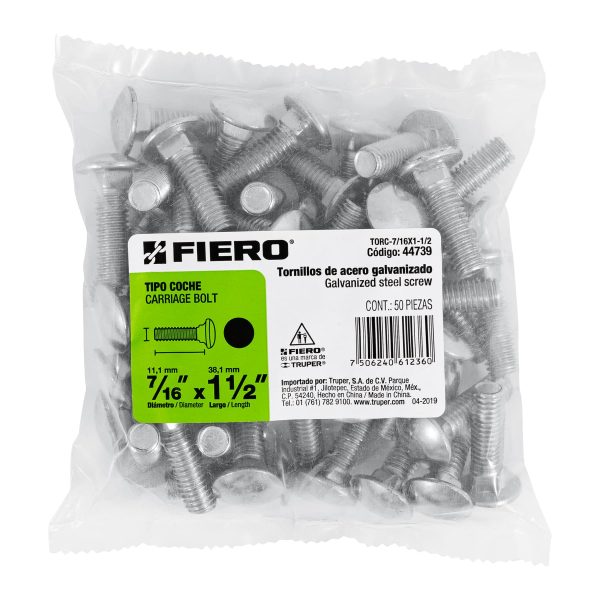 44739 - Bolsa con 50 tornillos 7/16' x 1-1/2' tipo coche, Fiero