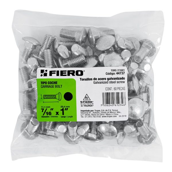 44737 - Bolsa con 60 tornillos 7/16' x 1' tipo coche, Fiero