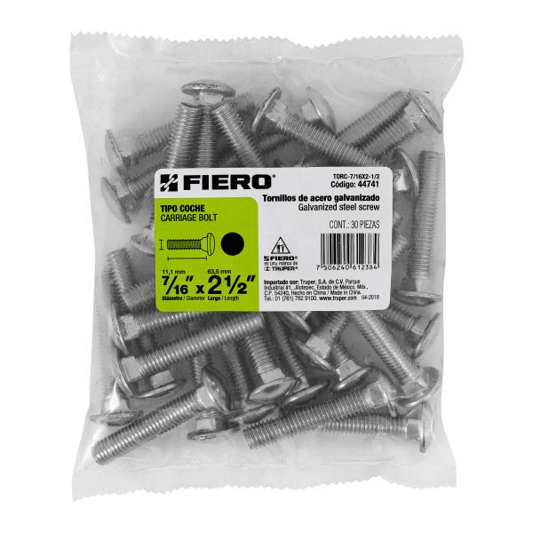 44741 - Bolsa con 30 tornillos 7/16' x 2-1/2' tipo coche, Fiero