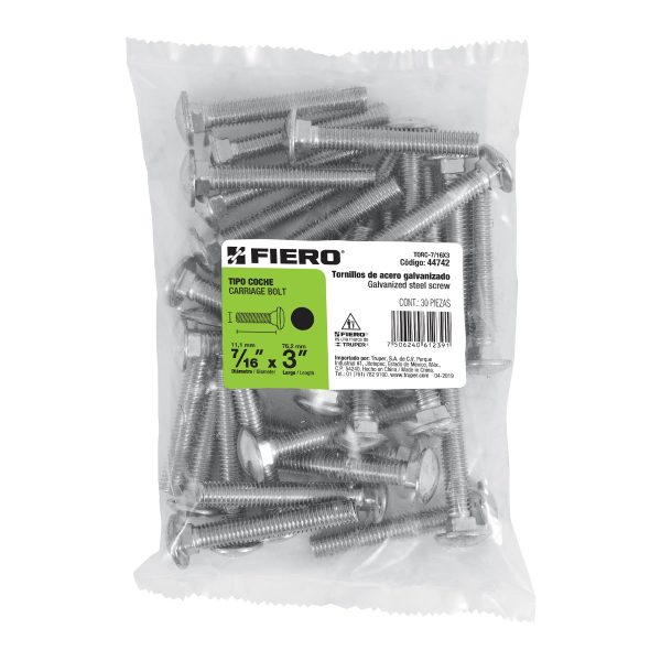 44742 - Bolsa con 30 tornillos 7/16' x 3' tipo coche, Fiero