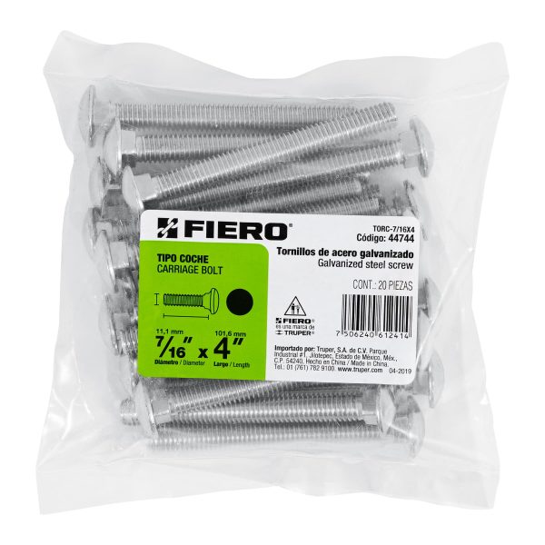 44744 - Bolsa con 20 tornillos 7/16' x 4' tipo coche, Fiero