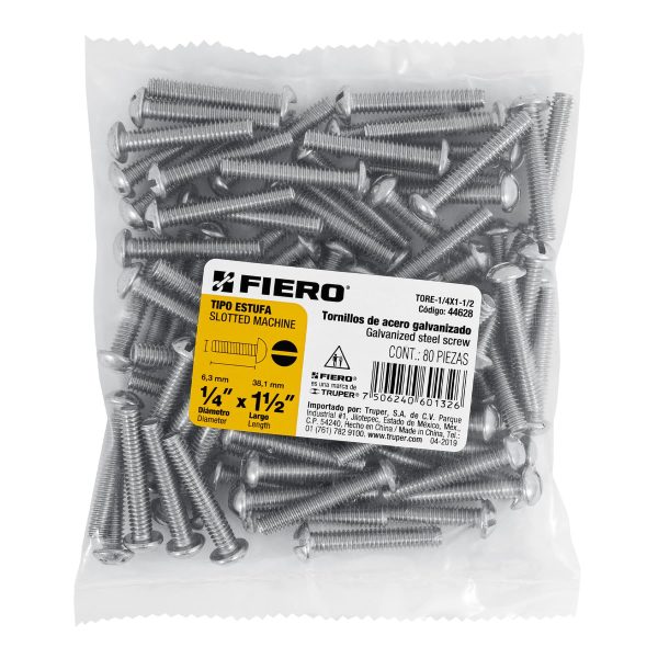 44628 - Bolsa con 80 tornillos 1/4' x 1-1/2' tipo estufa, FIERO