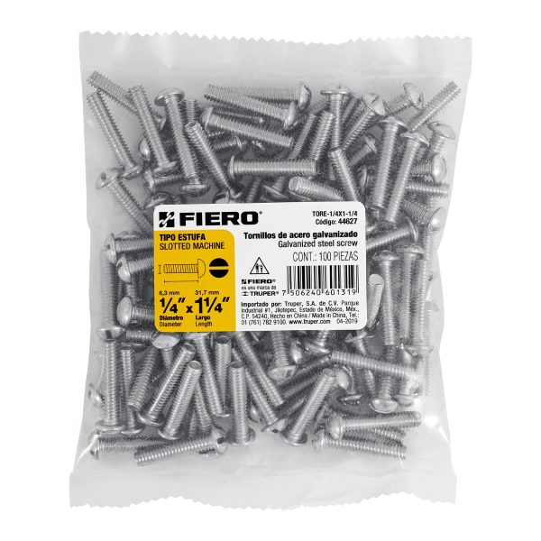 44627 - Bolsa con 100 tornillos 1/4' x 1-1/4' tipo estufa, FIERO