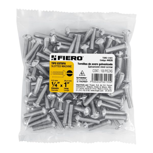 44626 - Bolsa con 100 tornillos 1/4' x 1' tipo estufa, FIERO