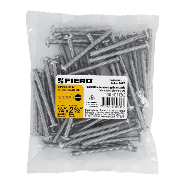 44630 - Bolsa con 50 tornillos 1/4' x 2-1/2' tipo estufa, FIERO