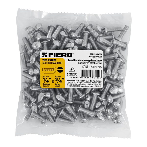 44625 - Bolsa con 150 tornillos 1/4' x 3/4' tipo estufa, FIERO