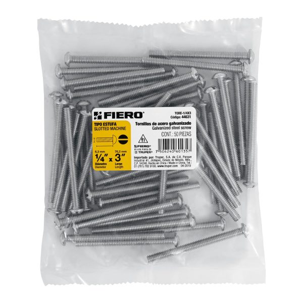 44631 - Bolsa con 50 tornillos 1/4' x 3' tipo estufa, FIERO