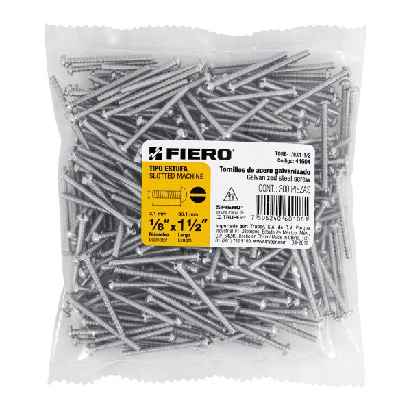 44604 - Bolsa con 300 tornillos 1/8' x 1-1/2' tipo estufa, FIERO