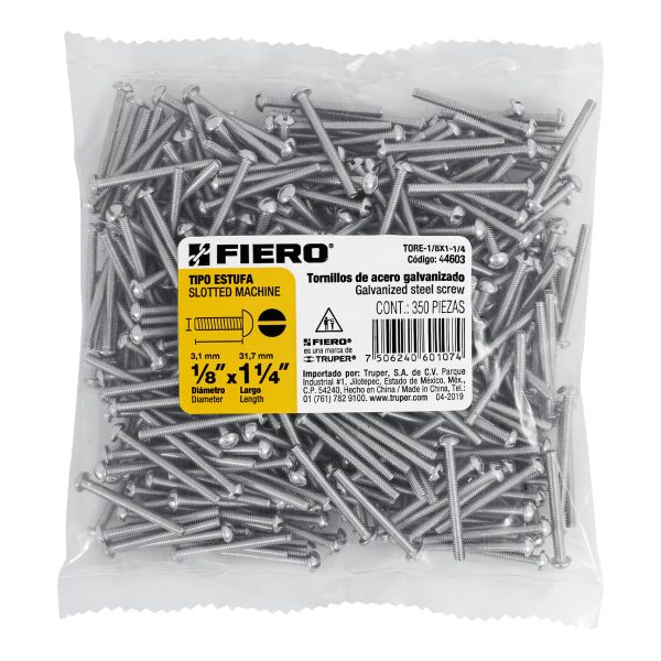 44603 - Bolsa con 350 tornillos 1/8' x 1-1/4' tipo estufa, FIERO