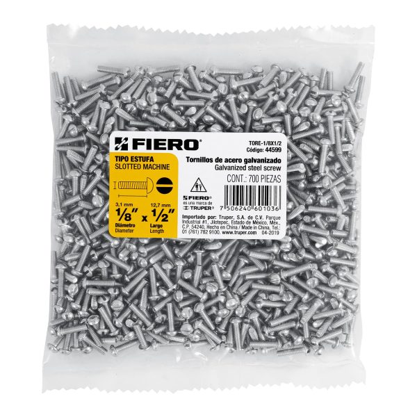 44599 - Bolsa con 700 tornillos 1/8' x 1/2' tipo estufa, FIERO