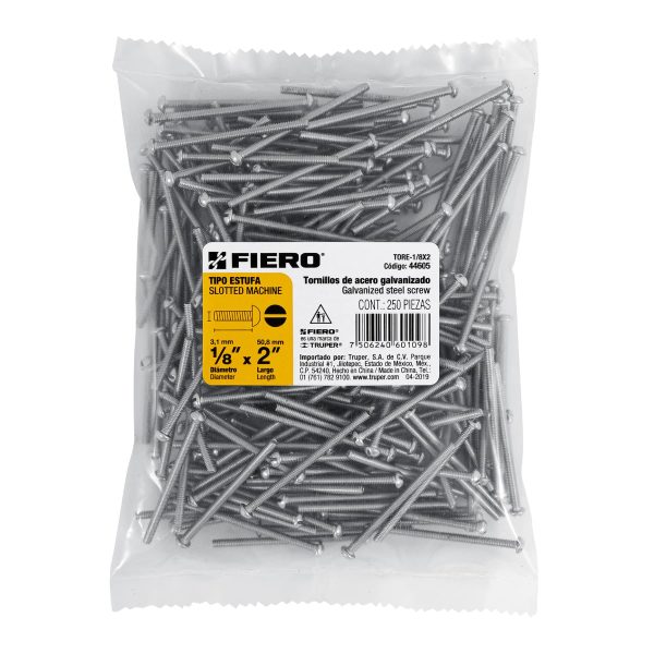 44605 - Bolsa con 250 tornillos 1/8' x 2' tipo estufa, FIERO