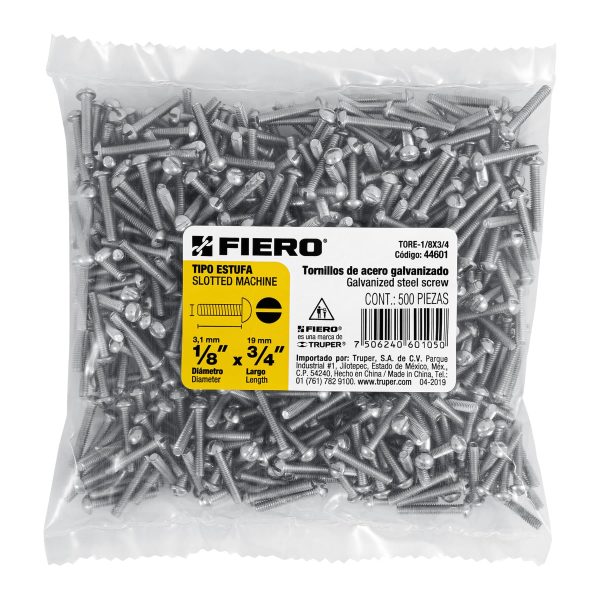 44601 - Bolsa con 500 tornillos 1/8' x 3/4' tipo estufa, FIERO