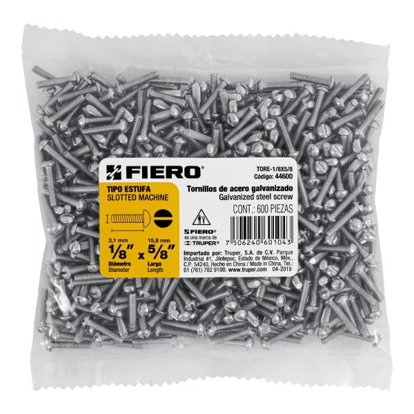 44600 - Bolsa con 600 tornillos 1/8' x 5/8' tipo estufa, FIERO