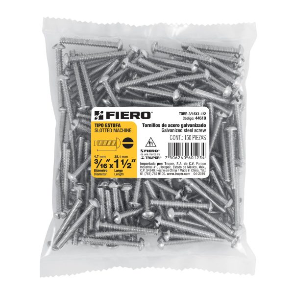 44619 - Bolsa con 150 tornillos 3/16' x 1-1/2' tipo estufa, FIERO