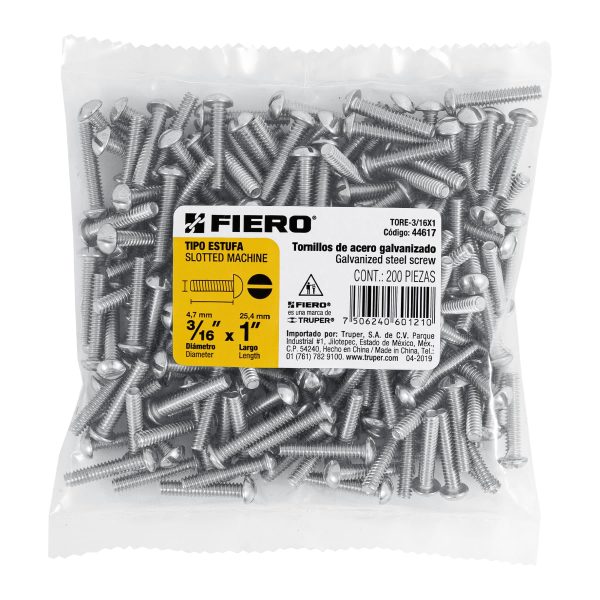 44617 - Bolsa con 200 tornillos 3/16' x 1' tipo estufa, FIERO