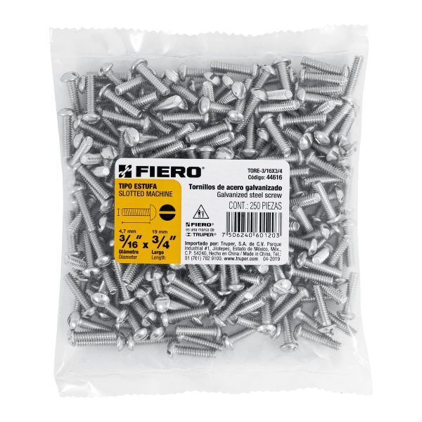 44616 - Bolsa con 250 tornillos 3/16' x 3/4' tipo estufa, FIERO