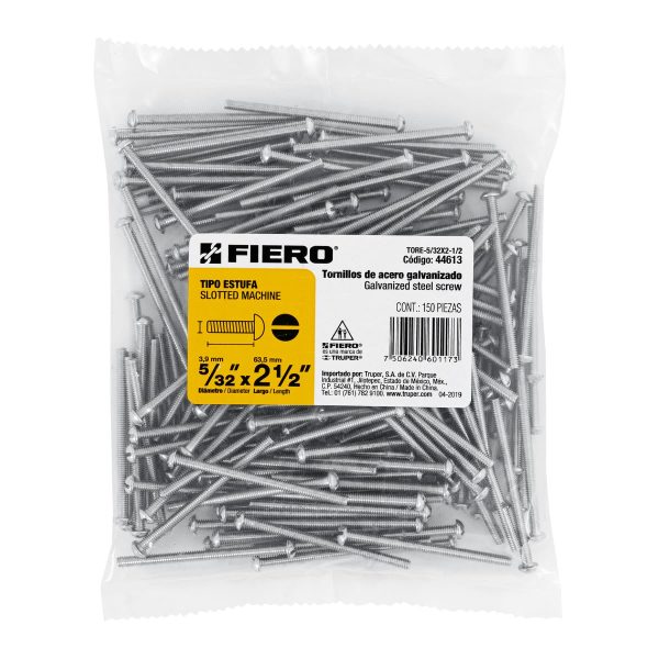 44613 - Bolsa con 150 tornillos 5/32' x 2-1/2' tipo estufa, FIERO