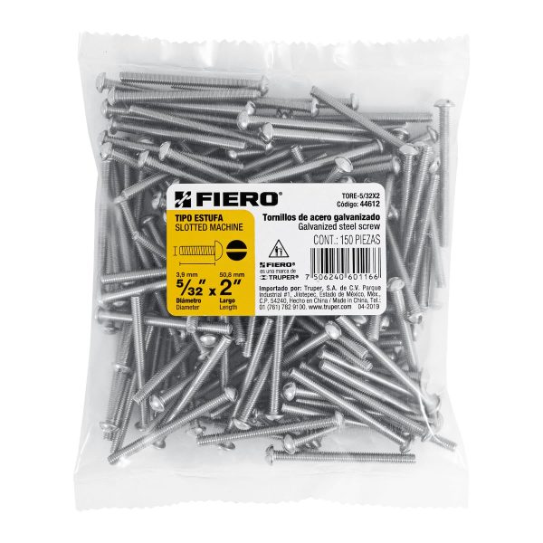44612 - Bolsa con 150 tornillos 5/32' x 2' tipo estufa, FIERO