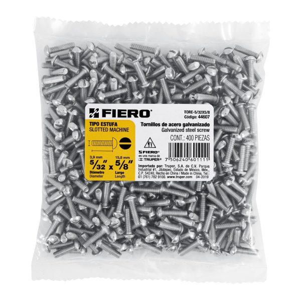 44607 - Bolsa con 400 tornillos 5/32' x 5/8' tipo estufa, FIERO