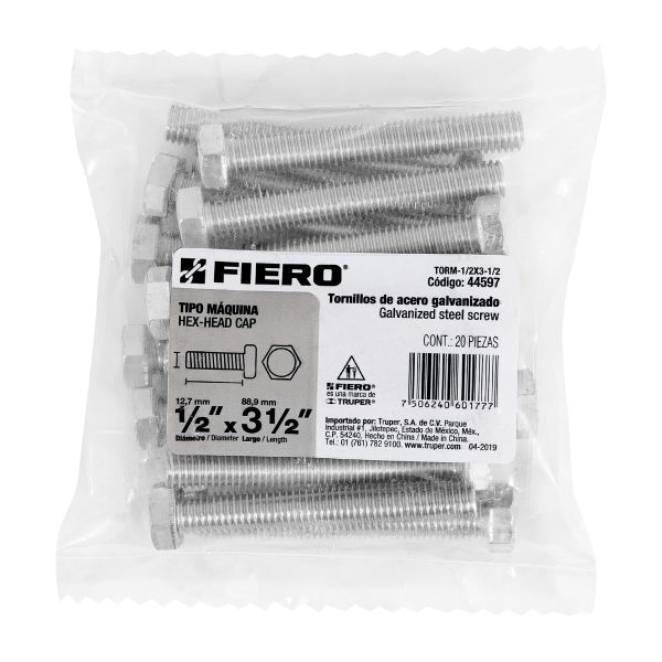 44597 - Bolsa con 20 tornillos 1/2' x 3-1/2' tipo máquina, FIERO