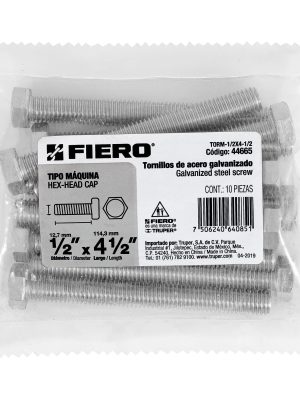 44665 - Bolsa con 10 tornillos 1/2' x 4-1/2' tipo máquina, FIERO