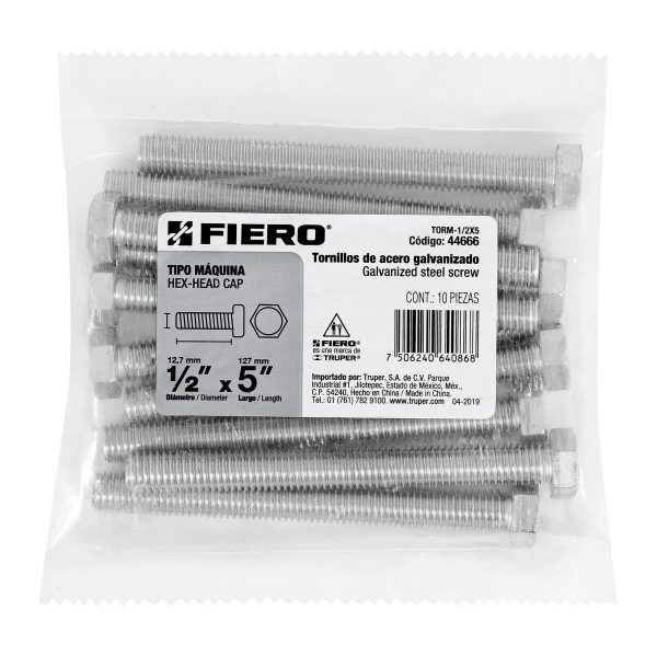 44666 - Bolsa con 10 tornillos 1/2' x 5' tipo máquina, FIERO