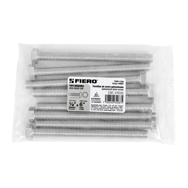 44667 - Bolsa con 8 tornillos 1/2' x 6' tipo máquina, FIERO