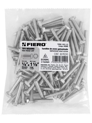 44560 - Bolsa con 80 tornillos 1/4' x 1-1/2' tipo máquina, FIERO