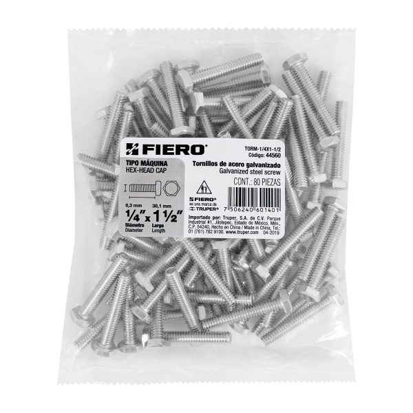 44560 - Bolsa con 80 tornillos 1/4' x 1-1/2' tipo máquina, FIERO