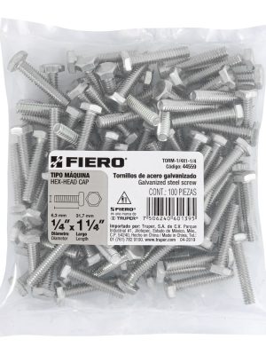 TORM-1-4X1-1-4E1.jpg 44559 - Bolsa con 100 tornillos 1/4' x 1-1/4' tipo máquina, FIERO