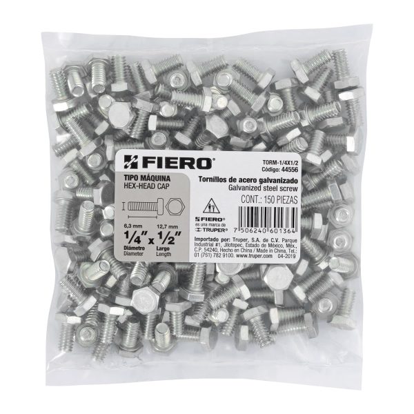 44556 - Bolsa con 150 tornillos 1/4' x 1/2' tipo máquina, FIERO
