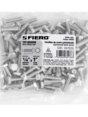 44558 - Bolsa con 100 tornillos 1/4' x 1' tipo máquina, FIERO